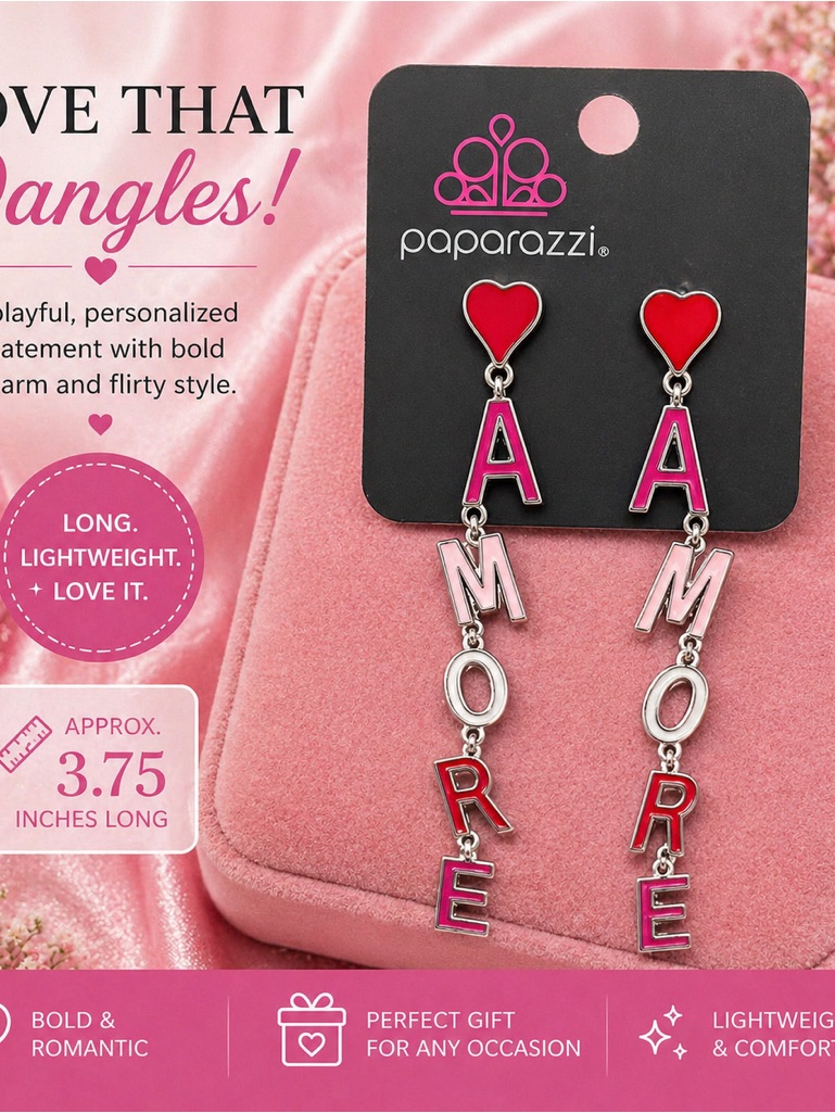 Paparazzi Pink & Red Amore Letter Dangle Earrings For Kids